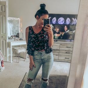 Floral peasant crop top